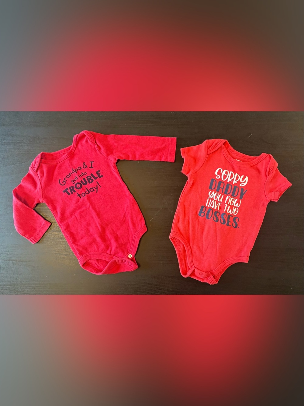 Red wBaby One-Piece Bodysuit Set with Playful Graphics